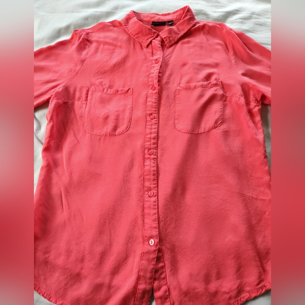 Ladies A.N.A. Button Up Blouse Size Large Elbow Sleeves.